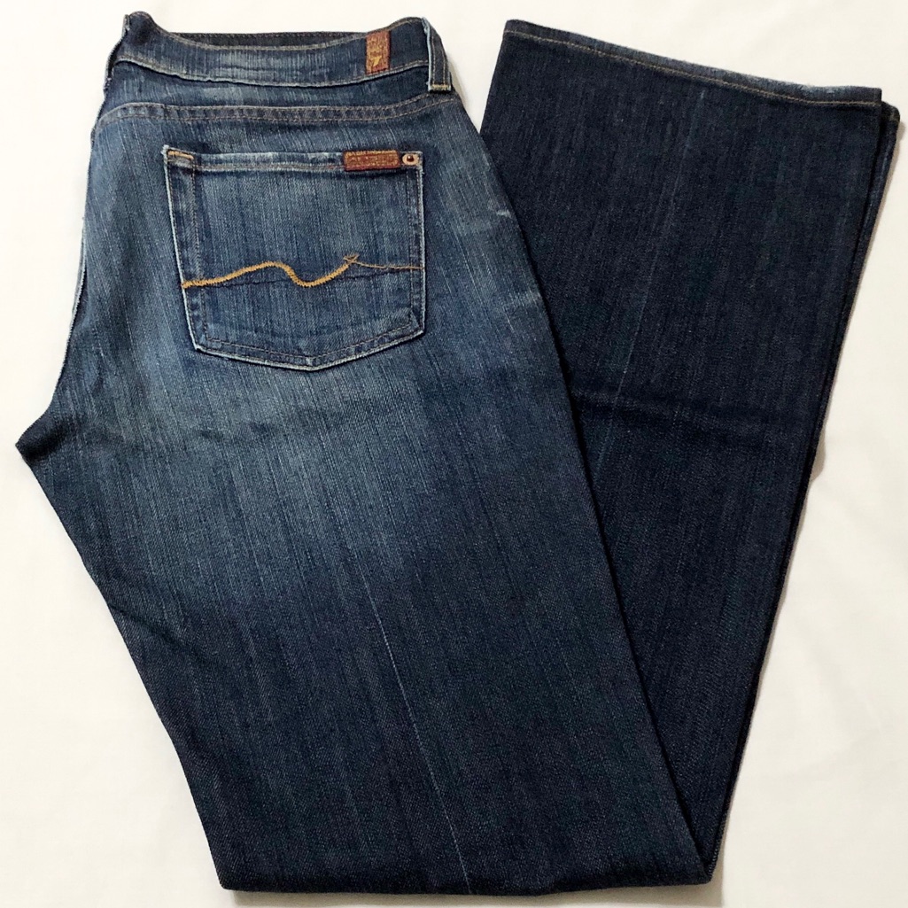7fam Womens Distressed Dark Wash Premium Stretch Denim Lowrise Bootcut Jeans 30